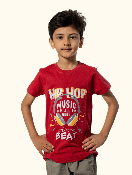 Hip Hop Music Red Printed T-Shirt