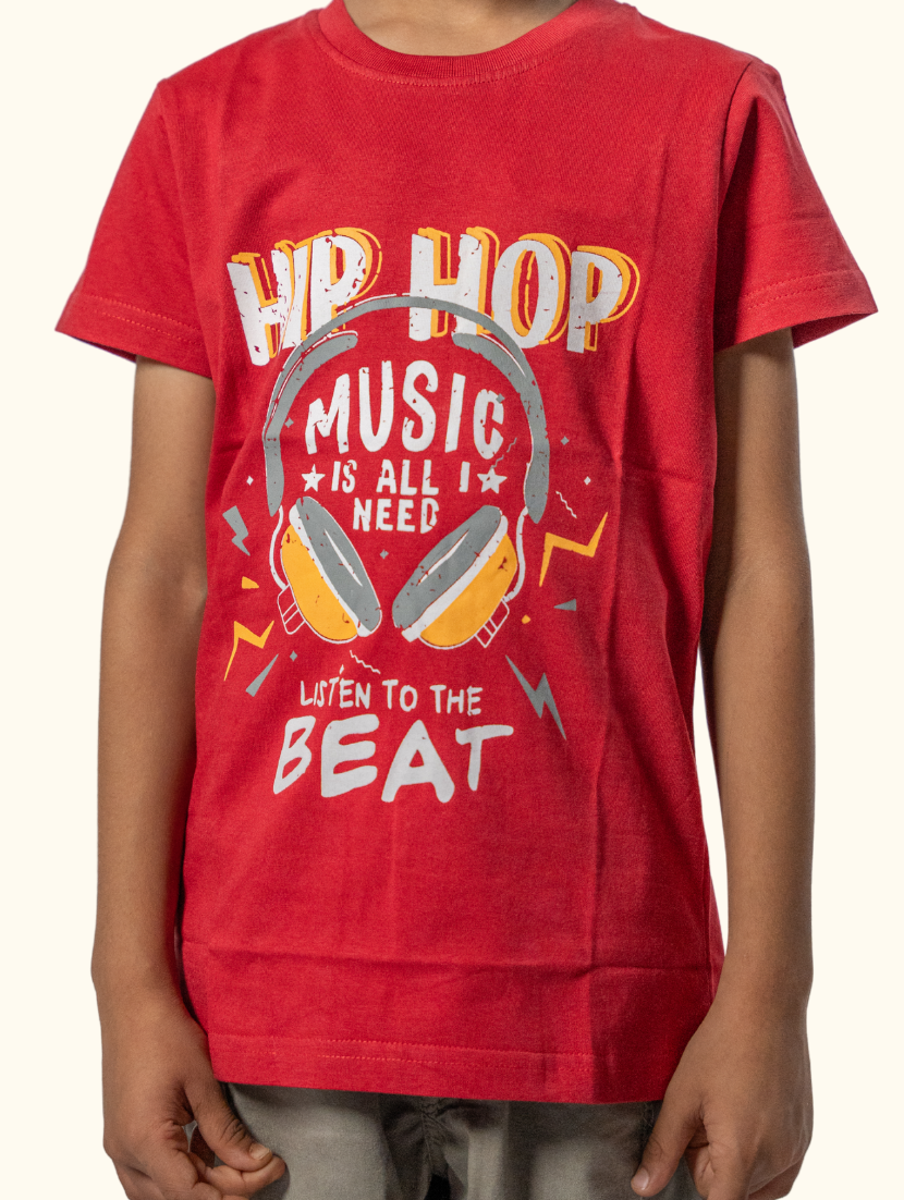Hip Hop Music Red Printed T-Shirt