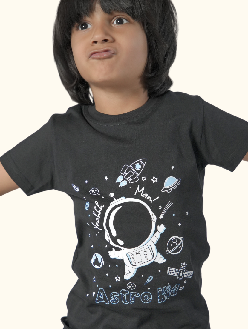Astro Kid Black Printed T-Shirt
