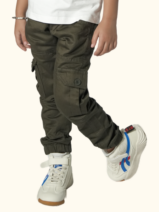 Olive Green Cargo Joggers for Kids
