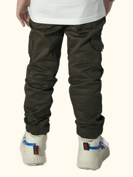Olive Green Cargo Joggers for Kids