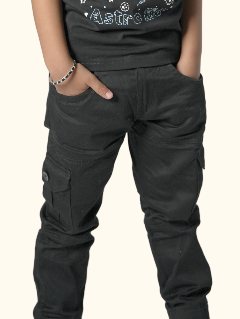Black Cargo Joggers for Kids