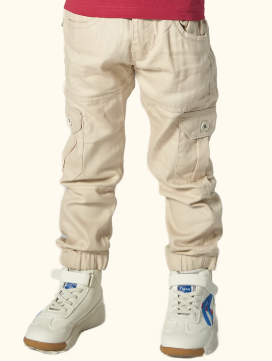Beige Cargo Joggers for Kids