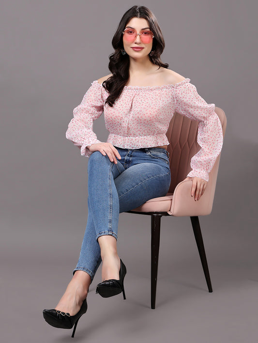 Pink Floral Off-Shoulder Top