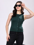 Dark Green Sleeveless Button-Down Top