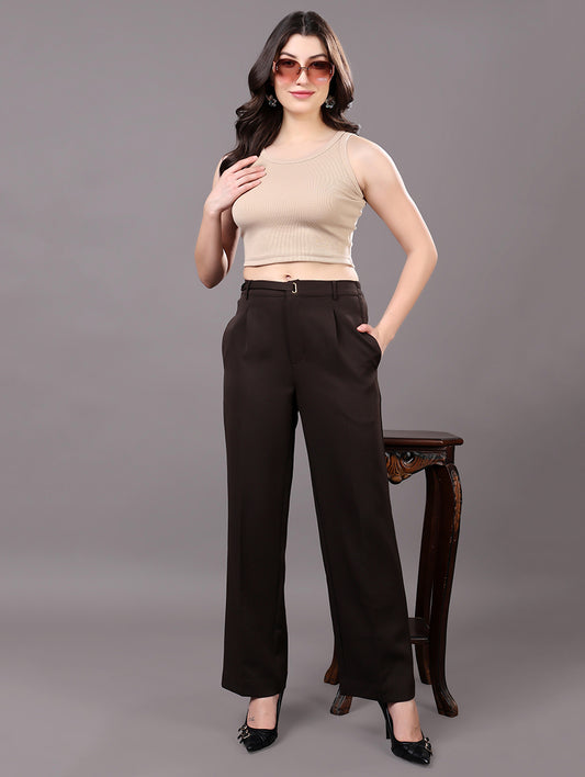 Dark Brown High-Waisted Wide-Leg Trousers