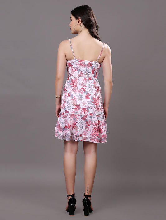 Pink Floral Ruffle Mini Dress