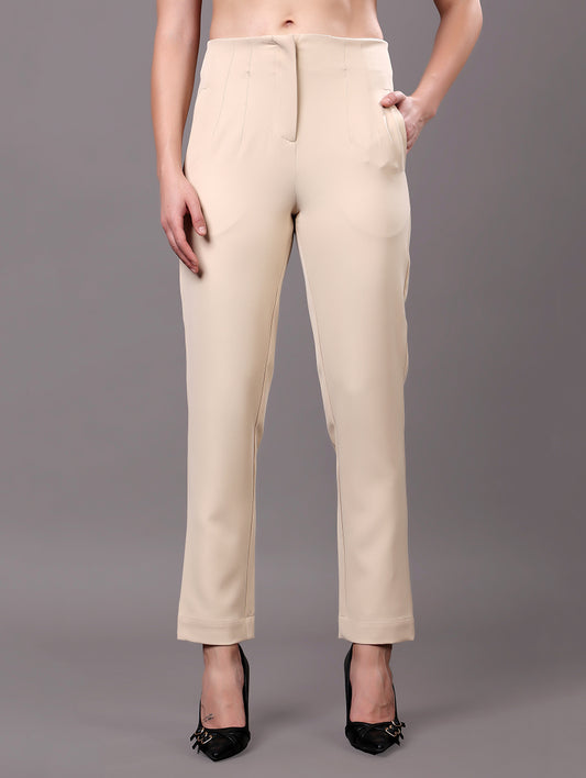 Beige High-Waist Tailored Trousers