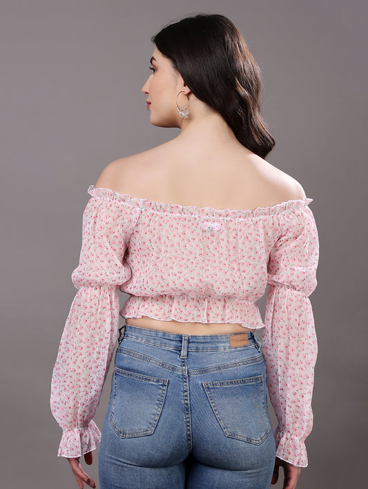 Pink Floral Off-Shoulder Top