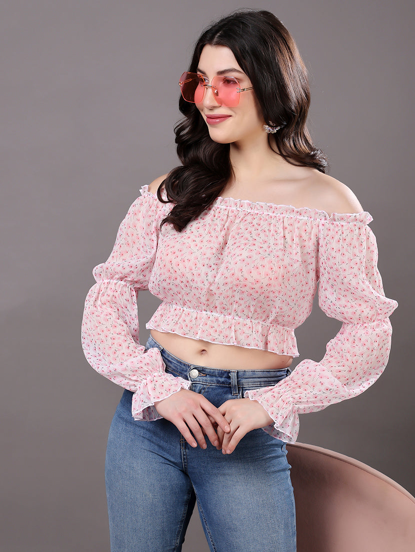Pink Floral Off-Shoulder Top