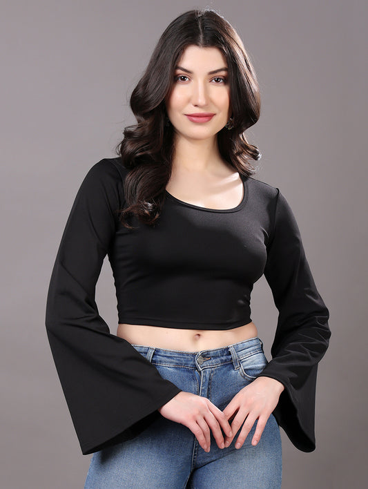 Black Bell-Sleeve Crop Top