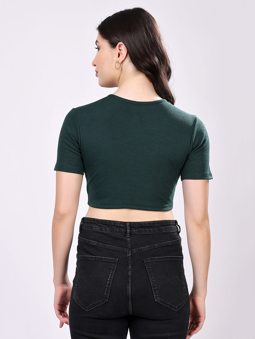 Dark Green Ribbed Crop Top