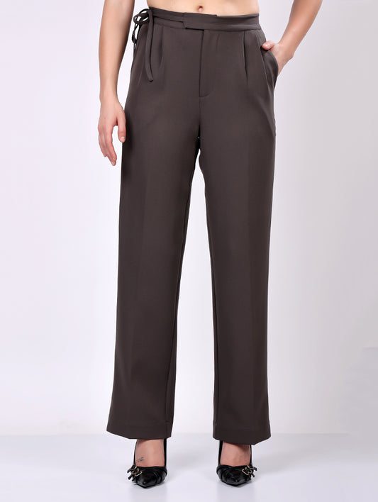 Dark Gray Tie-Waist Wide-Leg Trousers