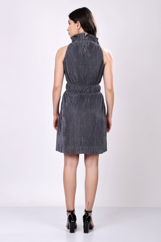 Shimmer Pleated High-Neck Dress