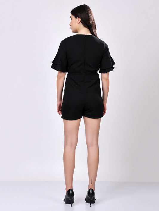 Black Ruffle Sleeve Wrap Jumpsuit