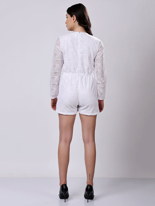 White Lace Long-Sleeve Jumpsuit