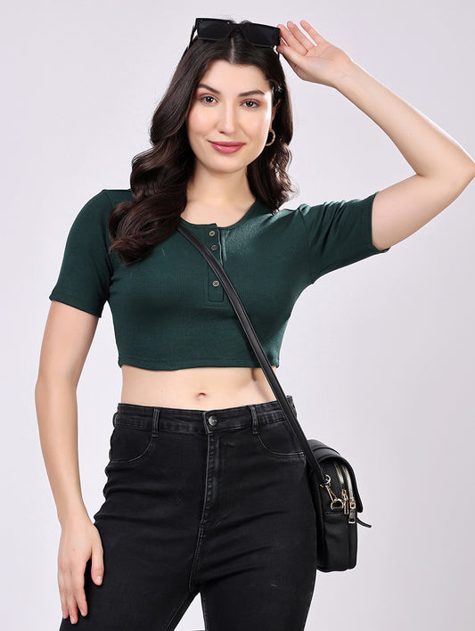 Dark Green Ribbed Crop Top