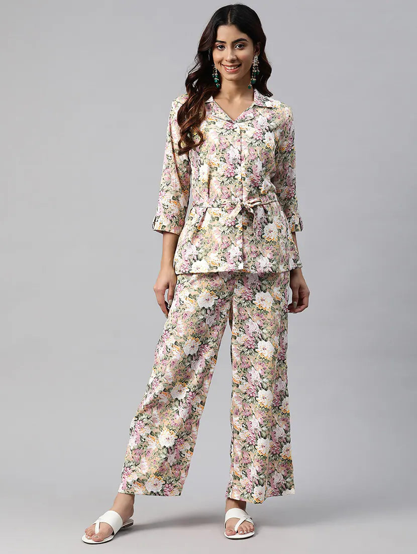 women three quarter sleeve ethnic co-ord set