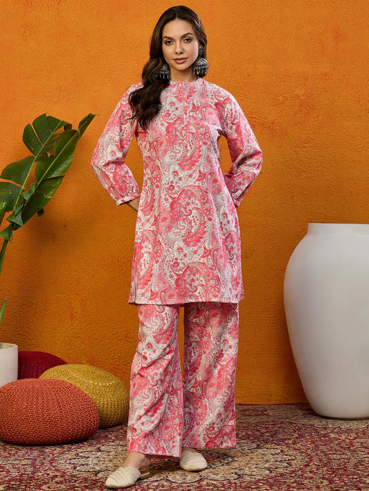 women pink printed co-ord sets