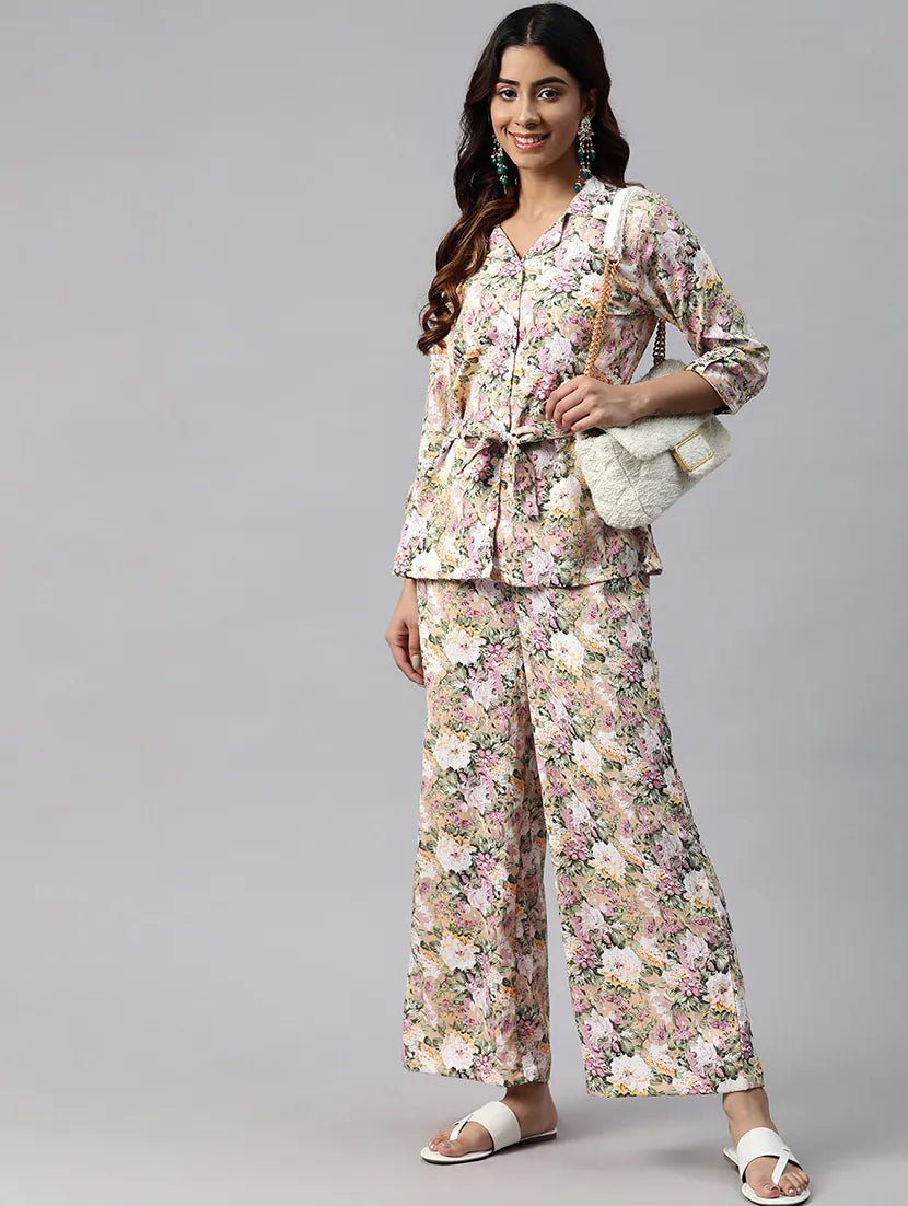 women three quarter sleeve ethnic co-ord set