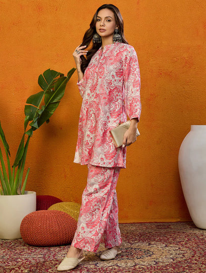 women pink printed co-ord sets