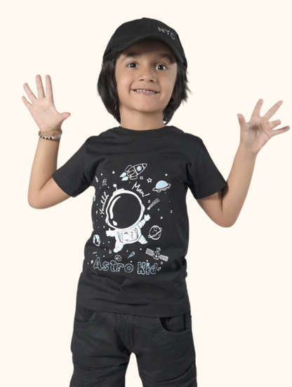 Astro Kid Black Printed T-Shirt