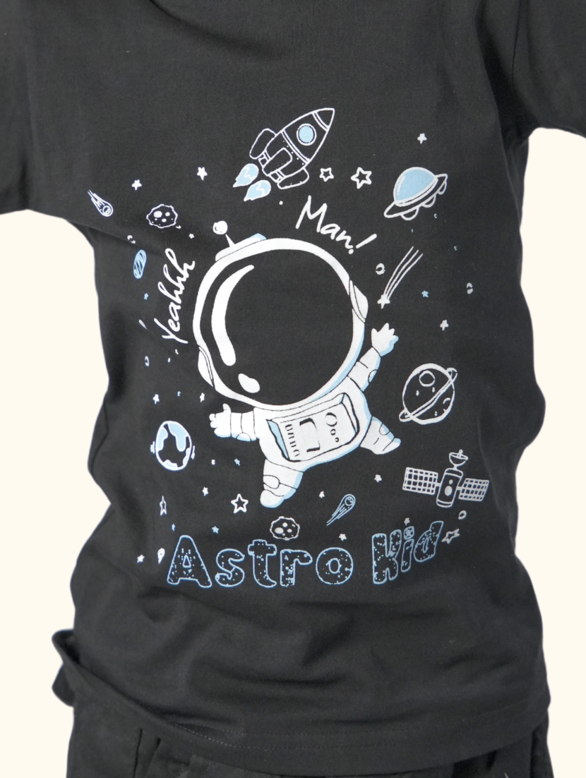 Astro Kid Black Printed T-Shirt