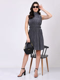 Shimmer Pleated High-Neck Dress