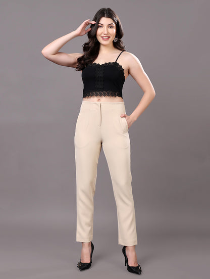 Beige High-Waist Tailored Trousers