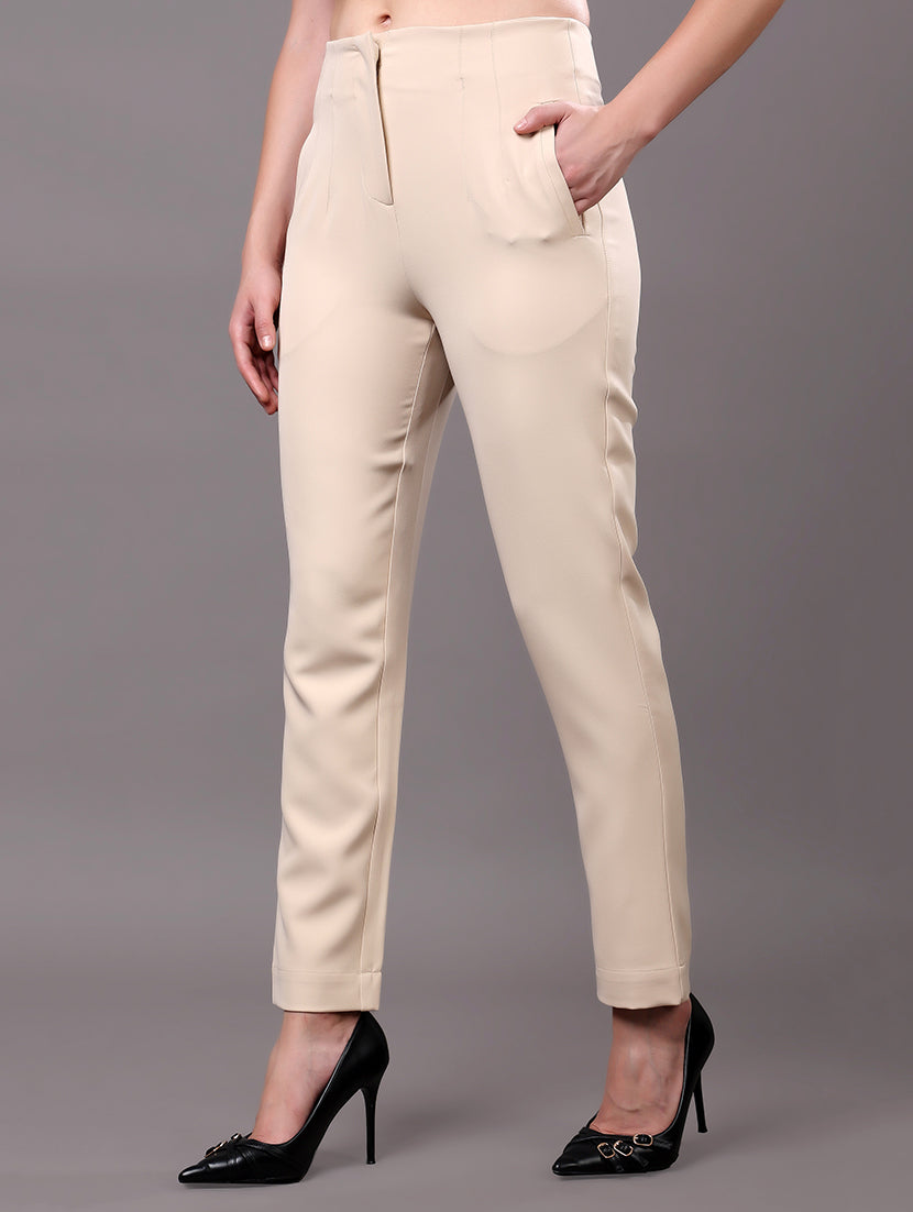 Beige High-Waist Tailored Trousers