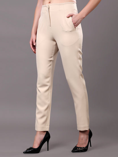 Beige High-Waist Tailored Trousers