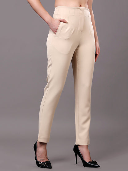 Beige High-Waist Tailored Trousers