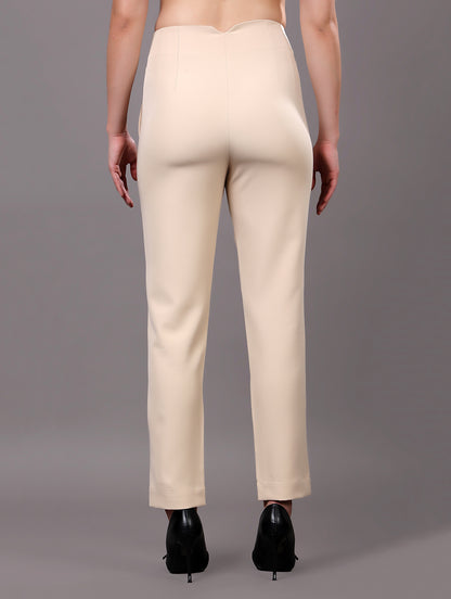 Beige High-Waist Tailored Trousers