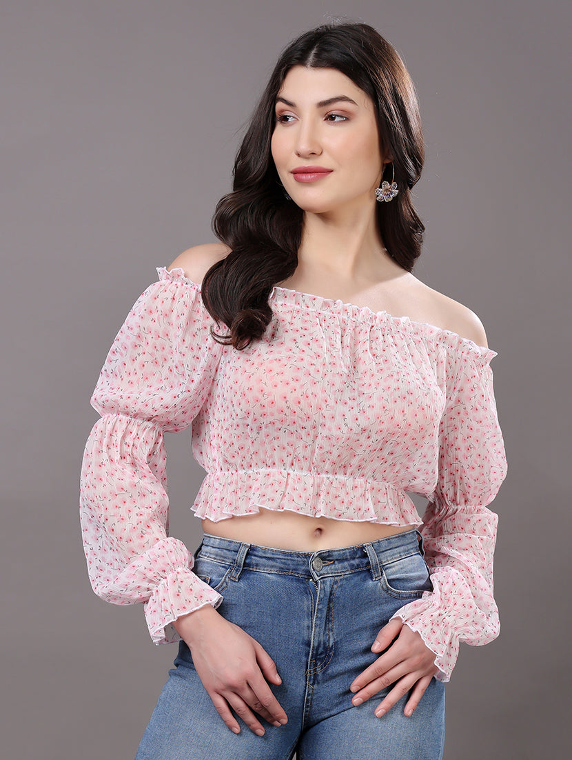 Pink Floral Off-Shoulder Top