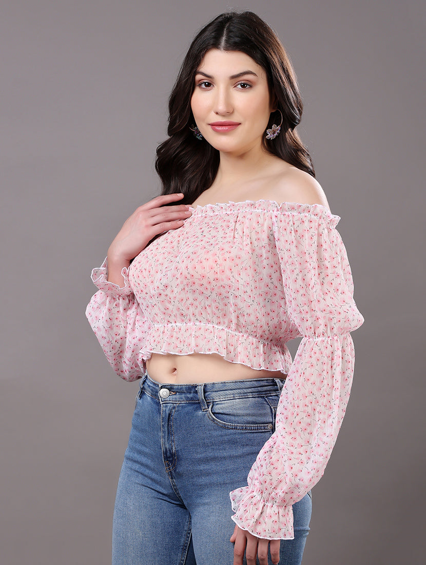 Pink Floral Off-Shoulder Top