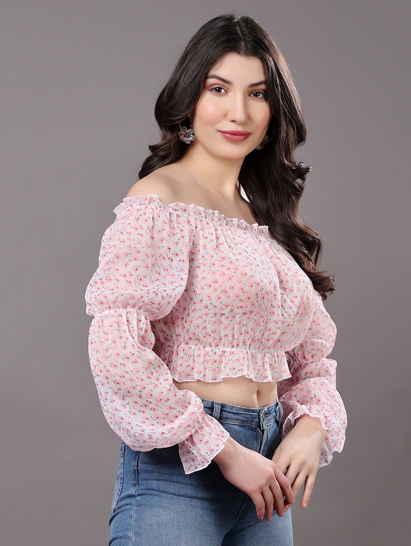 Pink Floral Off-Shoulder Top