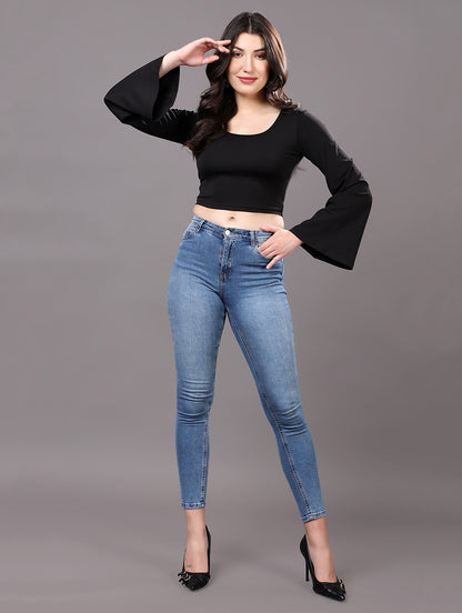 Black Bell-Sleeve Crop Top