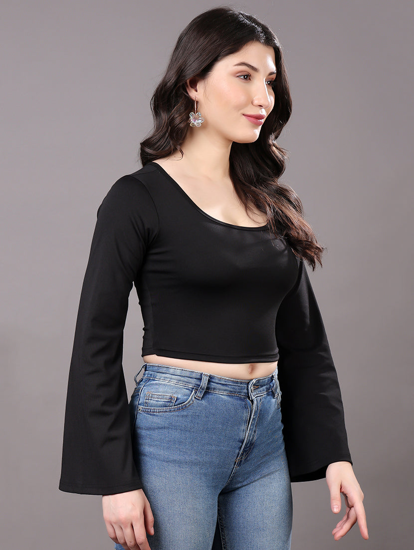Black Bell-Sleeve Crop Top