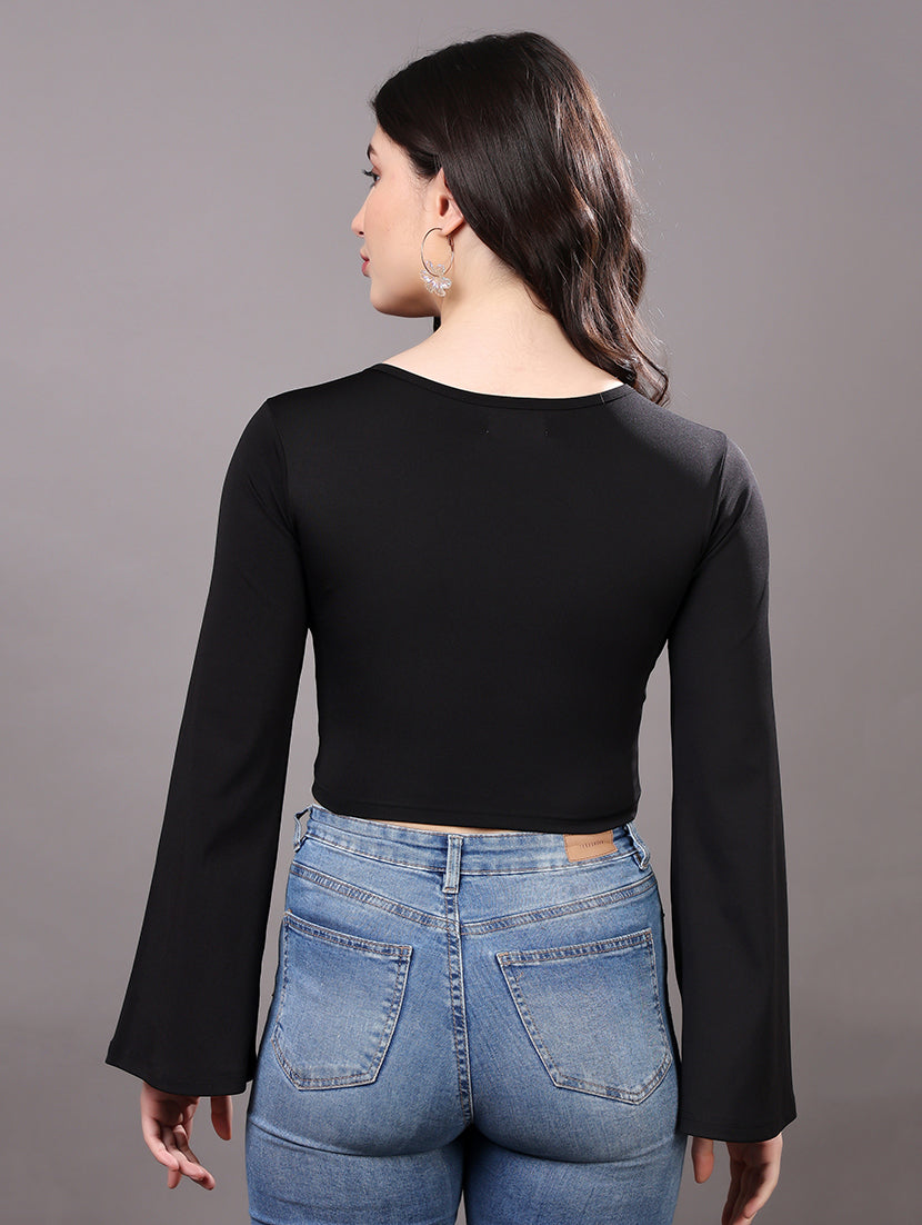 Black Bell-Sleeve Crop Top