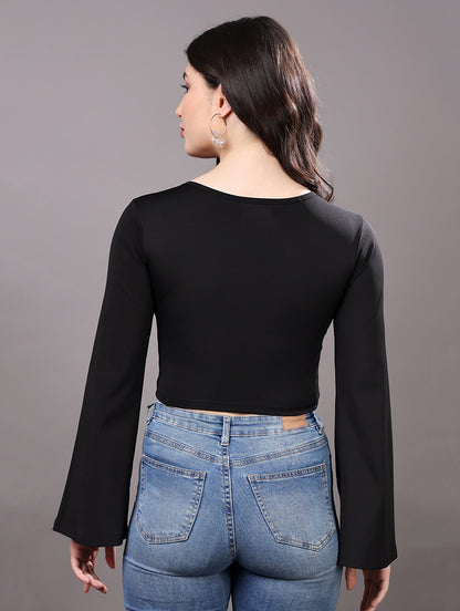 Black Bell-Sleeve Crop Top