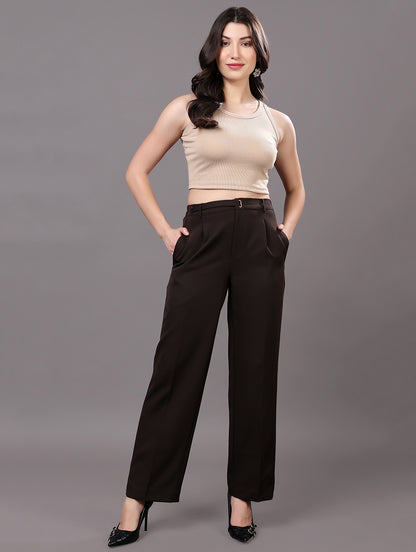 Dark Brown High-Waisted Wide-Leg Trousers