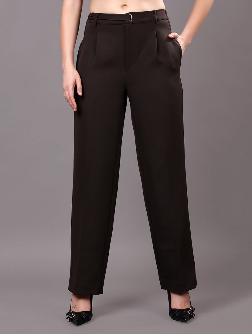 Dark Brown High-Waisted Wide-Leg Trousers