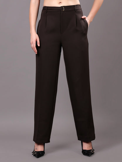 Dark Brown High-Waisted Wide-Leg Trousers