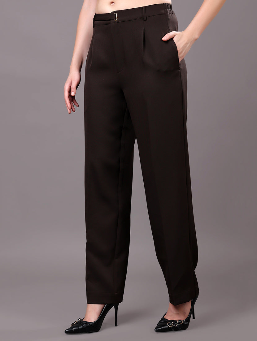 Dark Brown High-Waisted Wide-Leg Trousers