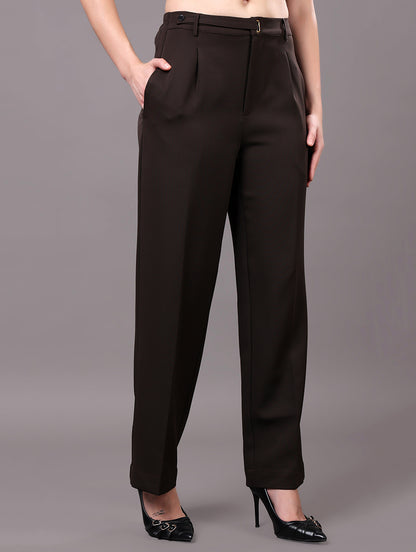 Dark Brown High-Waisted Wide-Leg Trousers