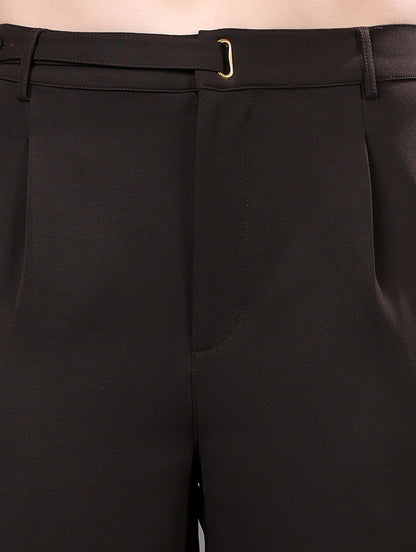Dark Brown High-Waisted Wide-Leg Trousers