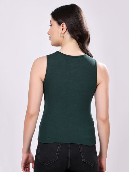 Dark Green Sleeveless Button-Down Top