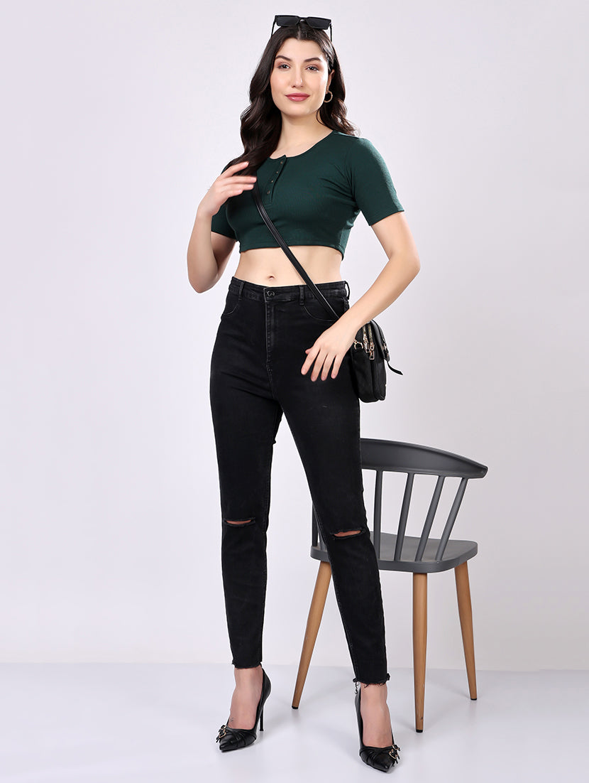 Dark Green Ribbed Crop Top