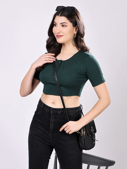Dark Green Ribbed Crop Top