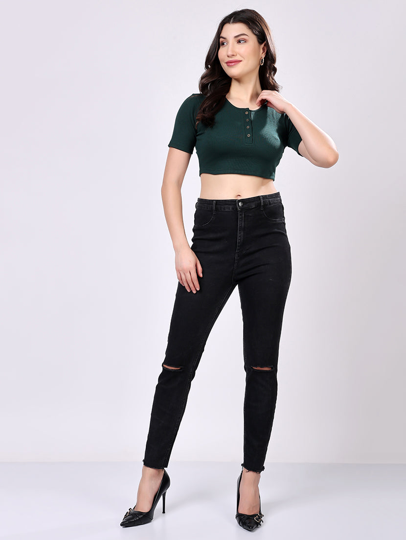 Dark Green Ribbed Crop Top